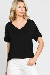 Black V-Neck Basic Top