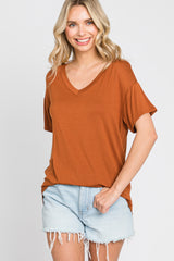 Rust V-Neck Basic Maternity Top