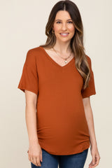 Rust V-Neck Basic Maternity Top