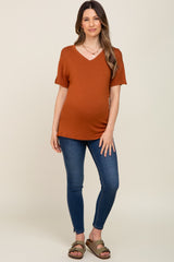 Rust V-Neck Basic Maternity Top