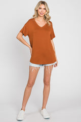 Rust V-Neck Basic Top