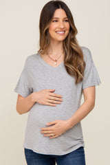 Heather Grey V-Neck Basic Maternity Top