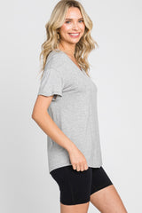 Heather Grey V-Neck Basic Top