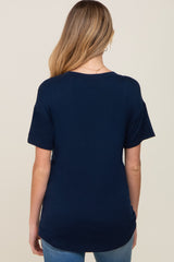 Navy V-Neck Basic Maternity Top