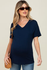 Navy V-Neck Basic Maternity Top