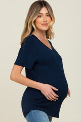 Navy V-Neck Basic Maternity Top