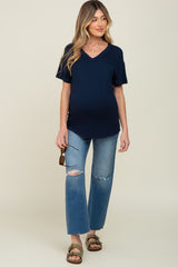 Navy V-Neck Basic Maternity Top