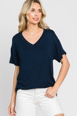 Navy V-Neck Basic Maternity Top