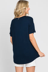 Navy V-Neck Basic Top