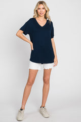 Navy V-Neck Basic Top