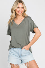 Olive V-Neck Basic Maternity Top