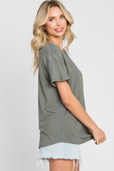 Olive V-Neck Basic Top