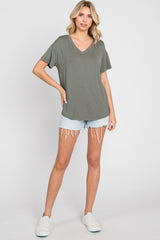 Olive V-Neck Basic Top