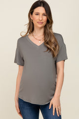 Olive V-Neck Basic Maternity Top