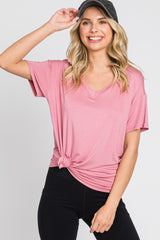 Pink V-Neck Basic Maternity Top