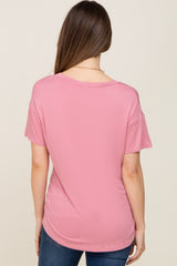 Pink V-Neck Basic Maternity Top