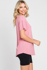 Pink V-Neck Basic Top