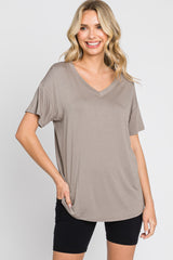 Taupe V-Neck Basic Maternity Top