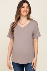 Taupe V-Neck Basic Maternity Top