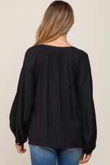 Black Button Front Long Puff Sleeve Maternity Top