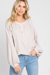 Taupe Button Front Long Puff Sleeve Maternity Top