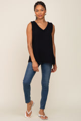 Black Sleeveless Textured Top