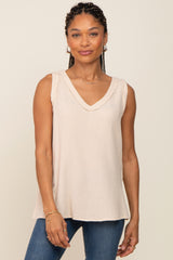 Beige Sleeveless Textured Maternity Top