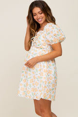 Orange Embroidered Eyelet Lace Maternity Dress