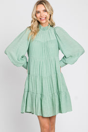 Sage Tiered Long Sleeve Ruffled Dress