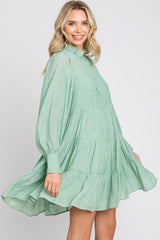 Sage Tiered Long Sleeve Ruffled Dress