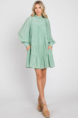 Sage Tiered Long Sleeve Ruffled Dress