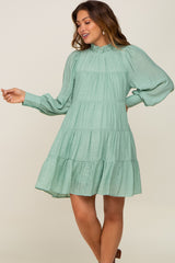 Sage Tiered Long Sleeve Ruffled Maternity Dress