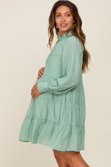 Sage Tiered Long Sleeve Ruffled Maternity Dress