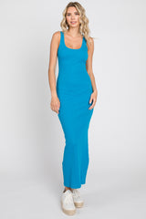 Blue Ribbed Basic Maxi Dress