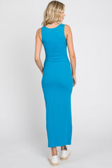 Blue Ribbed Basic Maxi Dress