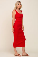 Red Ribbed Basic Maxi Dress