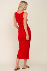 Red Ribbed Basic Maxi Dress