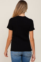 Black Ribbed Knit Button Maternity Top