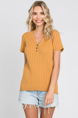 Camel Ribbed Knit Button Maternity Top