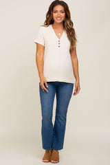 Cream Ribbed Knit Button Maternity Top