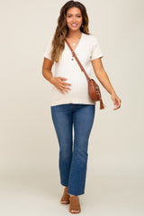 Cream Ribbed Knit Button Maternity Top