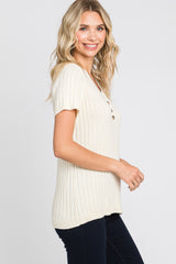 Cream Ribbed Knit Button Top