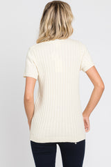 Cream Ribbed Knit Button Top