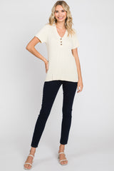 Cream Ribbed Knit Button Top