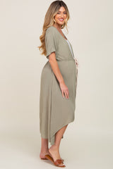 Olive Short Dolman Sleeve Hi-Low Maternity Cover Up