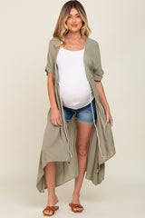 Olive Short Dolman Sleeve Hi-Low Maternity Cover Up