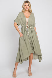 Olive Short Dolman Sleeve Hi-Low Cover Up