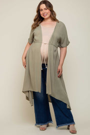 Olive Short Dolman Sleeve Hi-Low Maternity Plus Cover Up