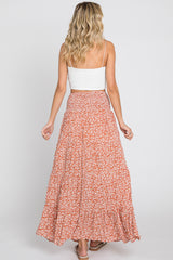 Rust Floral Smocked Waist Midi Skirt