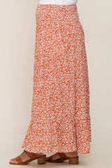 Rust Floral Smocked Waist Maternity Midi Skirt